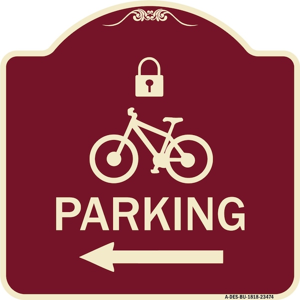 Signmission Parking W/ Lock Cycle & Left Arrow Heavy-Gauge Aluminum Architectural Sign, 18" x 18", BU-1818-23474 A-DES-BU-1818-23474 - main